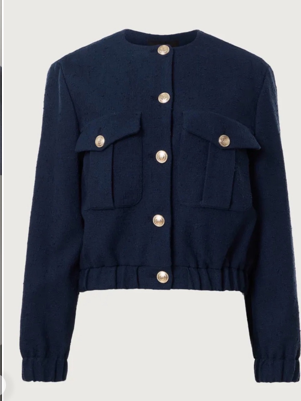 Maje Bimarine Tweed Jacket Classic Navy Button-Front Women’s Jacket Sz 38 or 4-6 - Picture 5 of 12